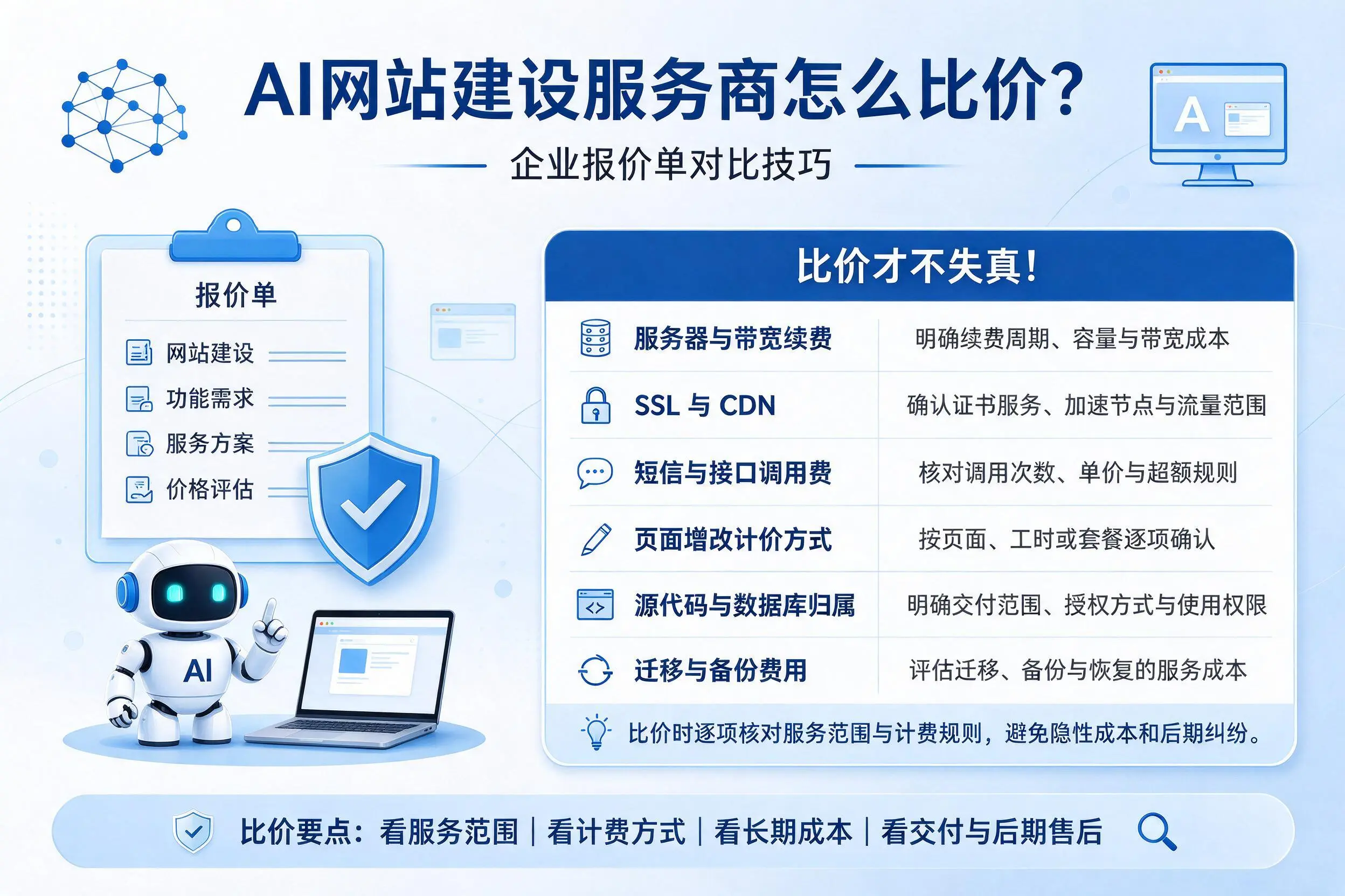 AI网站建设服务商怎么比价？梅州企业报价单对比技巧